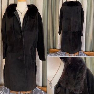 🎉HP🎉 Vintage Leather Suede Fur Collar Coat